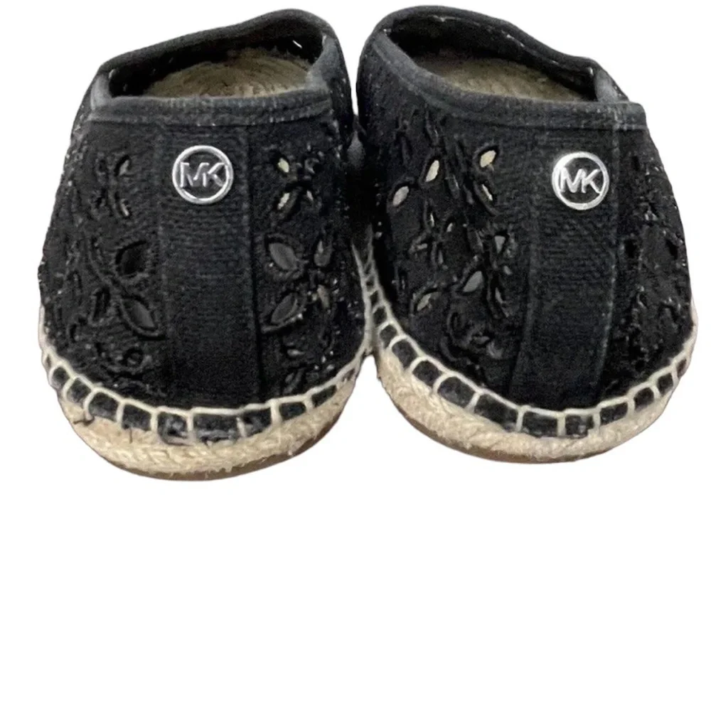 New Michael Kors Darci Black Eyelet Canvas Espadrilles Flat Shoe Slip On Sz 9.5